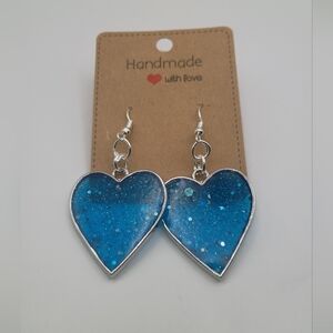 Sparkling Blue Heart Drop Earrings